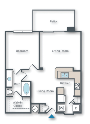 Floor plan for 1 bed, 1 bath, 829 sqft